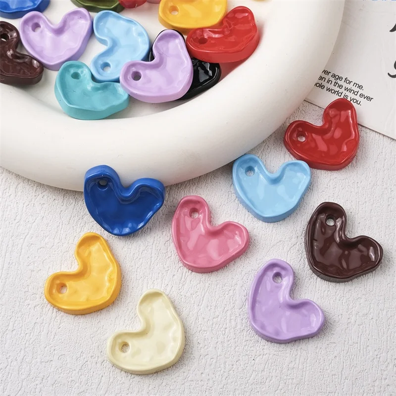 

Wholesale 100pcs/lot color print cartoon hearts shape acrylic beads diy jewelry garment hair accessory