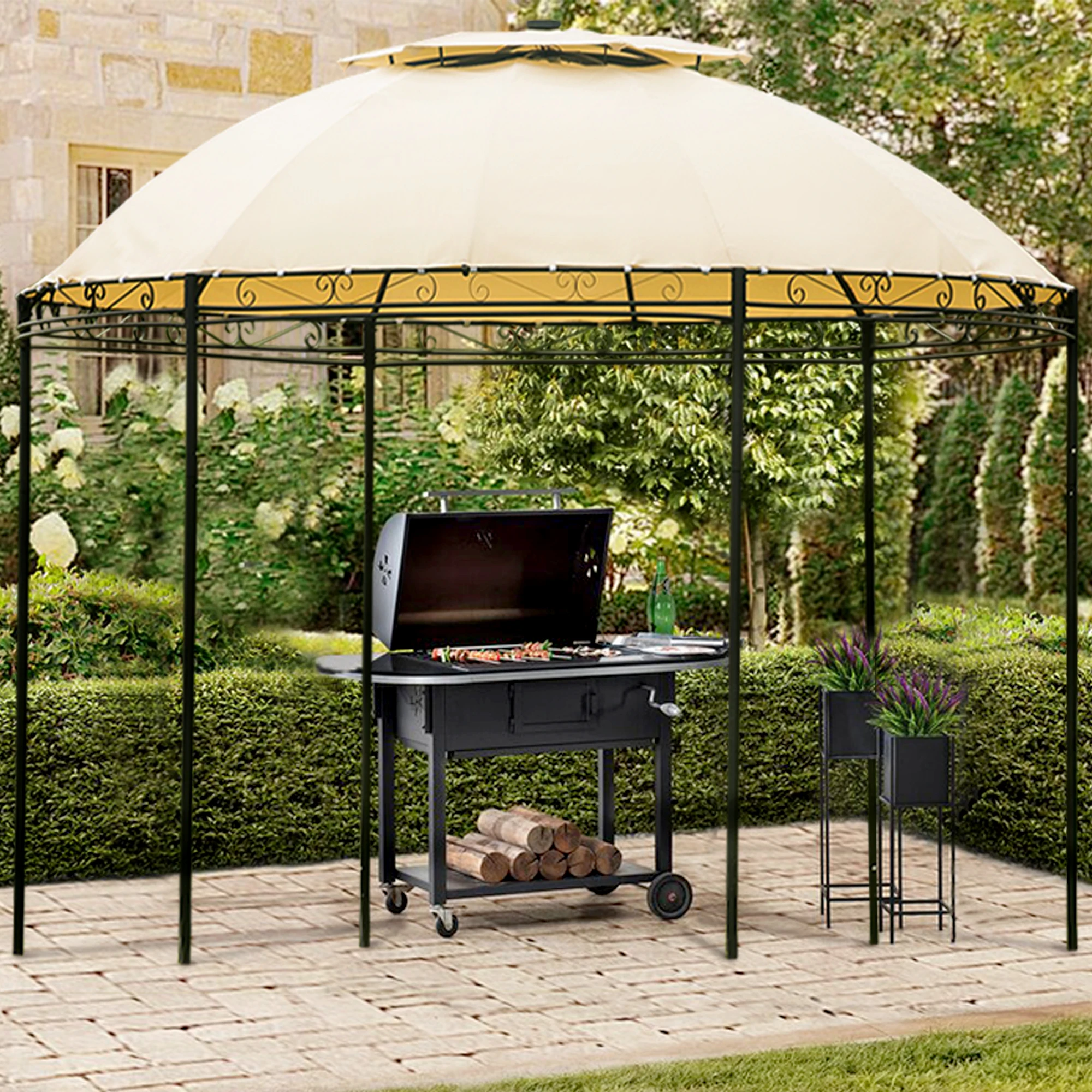 Outdoor Gazebo Steel Fabric Round Soft Top Gazebo，Outdoor Patio Dome Gazebo with Removable Curtains