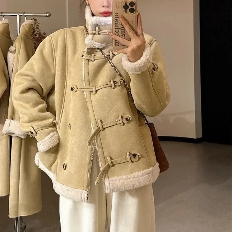 Vintage Winter Shearling Bontjassen Vrouwen Suède Jas Elegtant PU Leer Bomber Jassen Outerwears Mode Vrouwen Winter Kleding