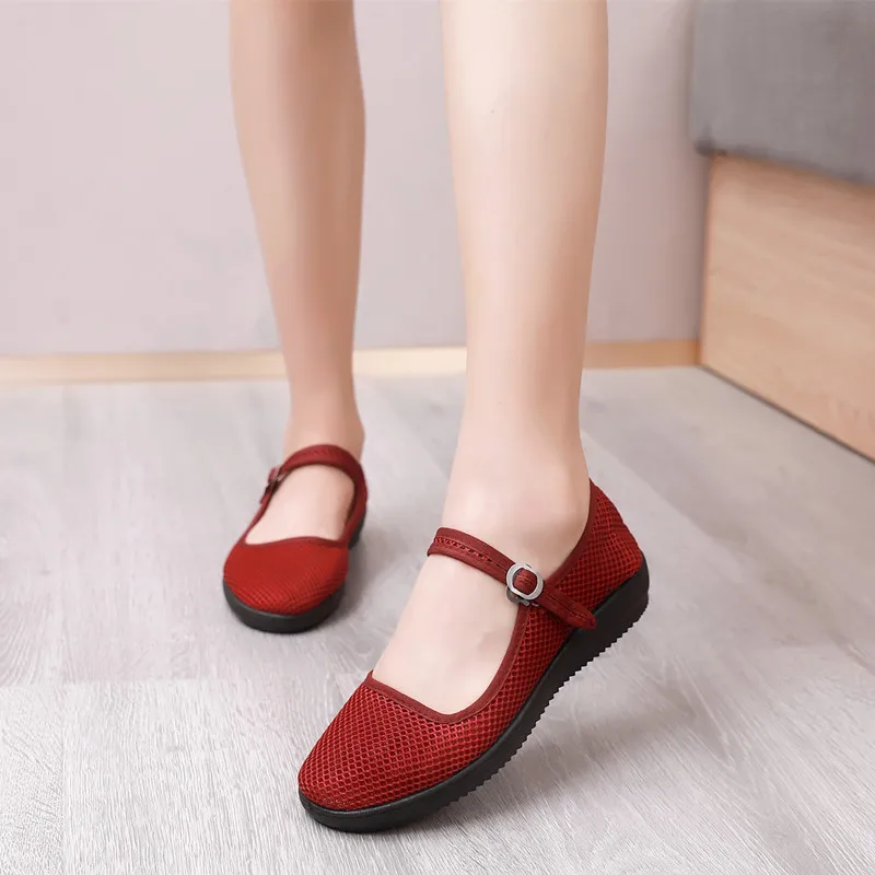 cloth shoes for women\'s shoes with summer recreational shoe soft bottom surface mother shoes net work flat shoes