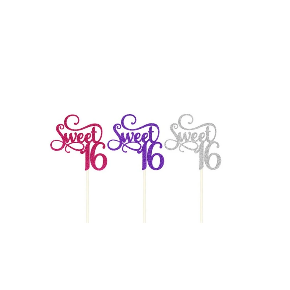 24pcs Sweet 16 Cupcake Topper, Sweet 16 Birthday, Sweet 16 Party, Glitter Sweet 16 Topper, Sweet 16 Gold!