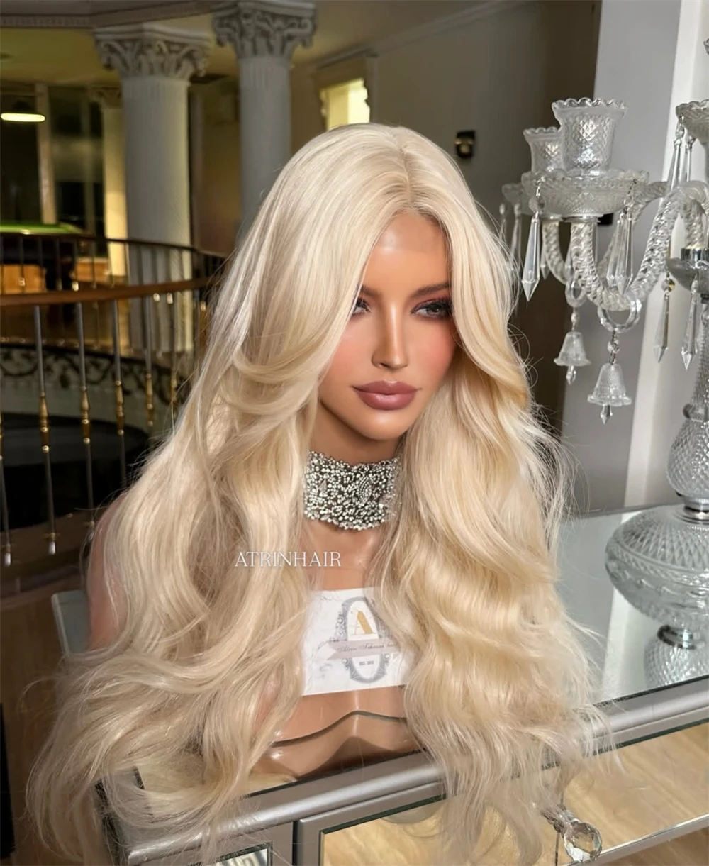 Creamy Golden Blonde Synthetic HD Lace Front Wig Soft Body Wave Party Daily Cosplay Heat Resistant Fiber Wig Blended Human Hair