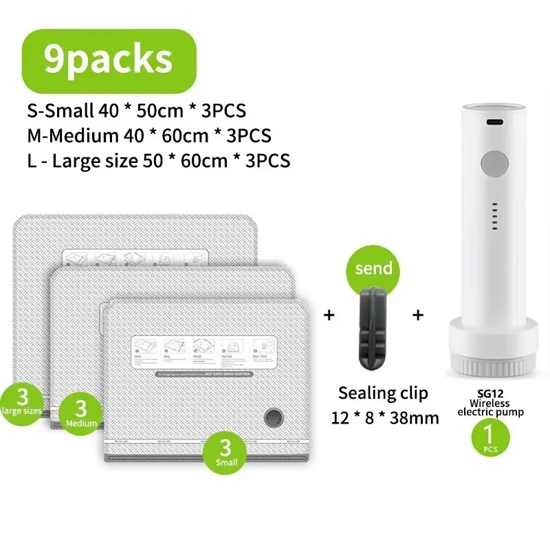 Sacchetti sottovuoto da viaggio con pompa ricaricabile, salvaspazio per il bagaglio a mano, visualizzazione facile dei contenuti grazie alle sacchette trasparenti, pompa da 1500 mAh comprime oltre 90