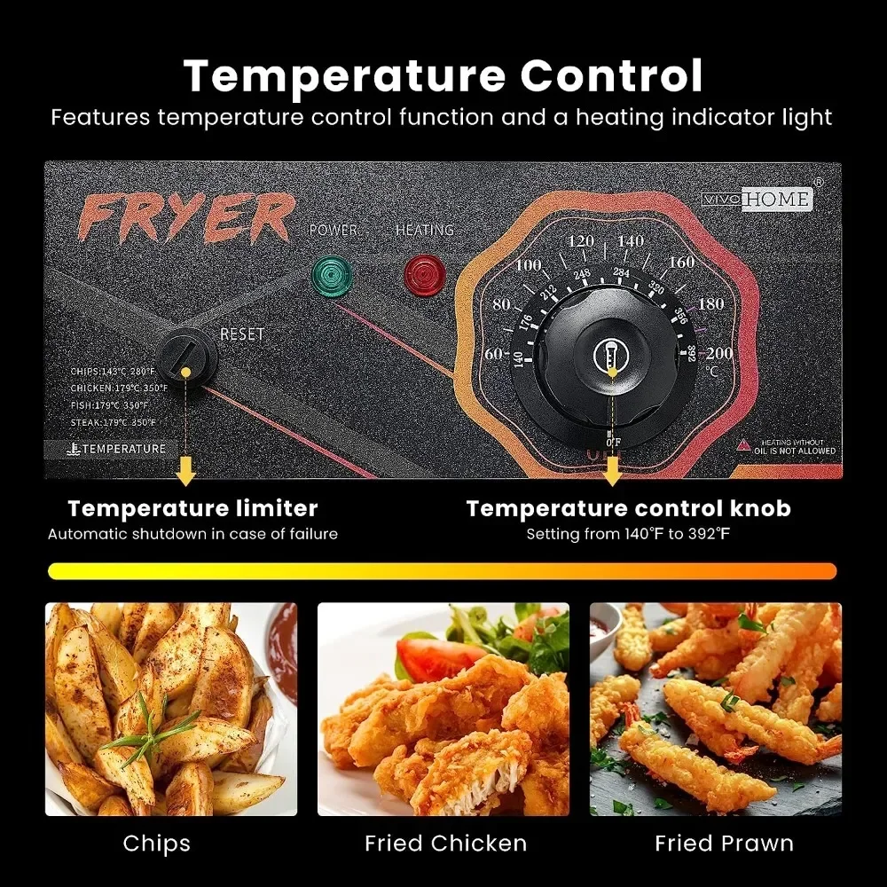 20.7 Qt Commercial Electric Deep Fryer with 2 x 6.35 QT Removable Baskets, Overheat Protection