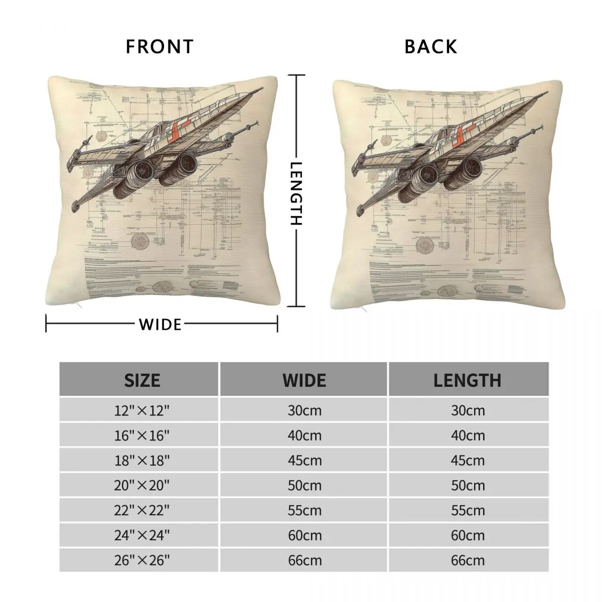 X-Wing Blueprint Square Pillowcase Polyester Linen Velvet Creative Zip Decorative Home Cushion Cover