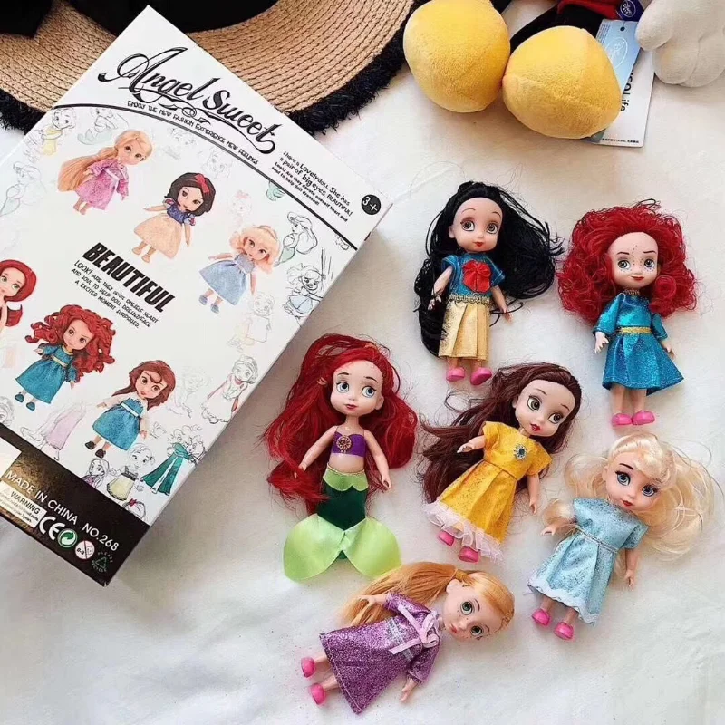 Disney Princesa Branca de Neve Action Figure Toy para Crianças, Frozen, AngelSweet Dolls, Pequena Sereia, Anna, Elsa, Boneca Modelo Kawaii, Presente de Natal