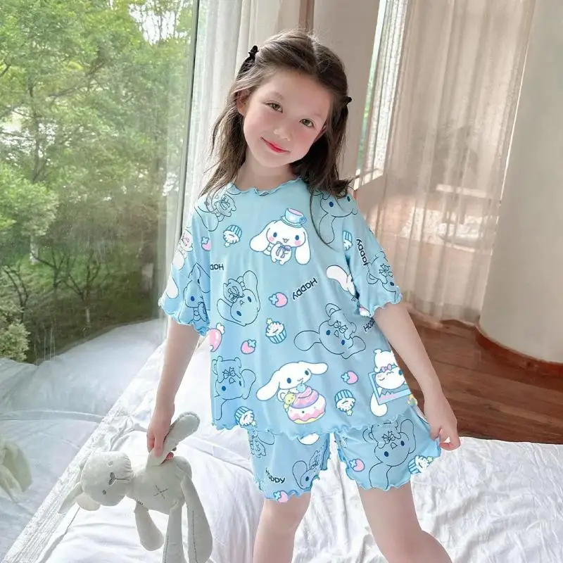 

2Pcs Sanrio Pajamas Kuromi Short Sleeved Suit My Melody Children's Pajama Set Milk Silk Anime Kawaii Outdoors Clothing Gift