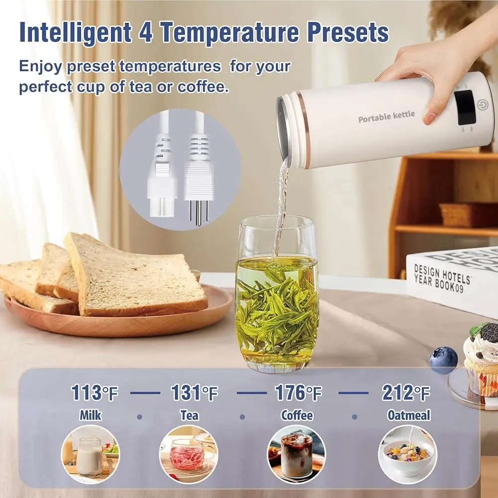 Przenośny czajnik elektryczny Mini podróżny bojler na gorącą wodę 4 ustawienia temperatury Szybkie gotowanie ze stali nierdzewnej Funkcje bezpieczeństwa
