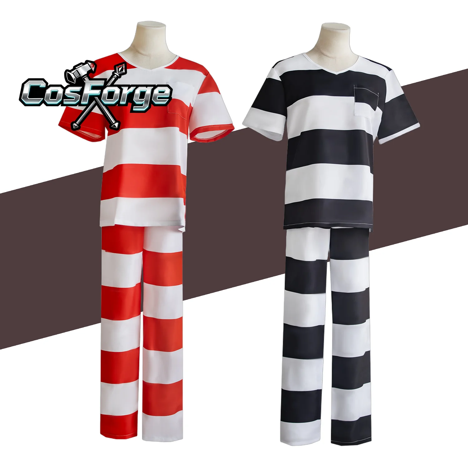 

Halloween Adults Prison Uniform Cosplay Costume Black and White Red and White Striped Suit for Men Women Fancy Outfits 2026 New