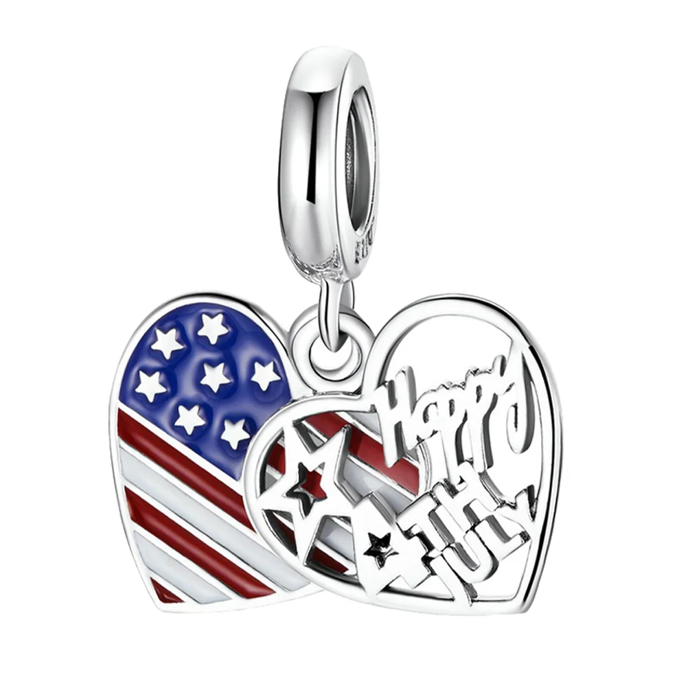 

Heart Shaped American Flag Pendant Necklace Bracelet Charm Jewelry Wrist Pendants Silver S925 Durable Lightweight Accessories
