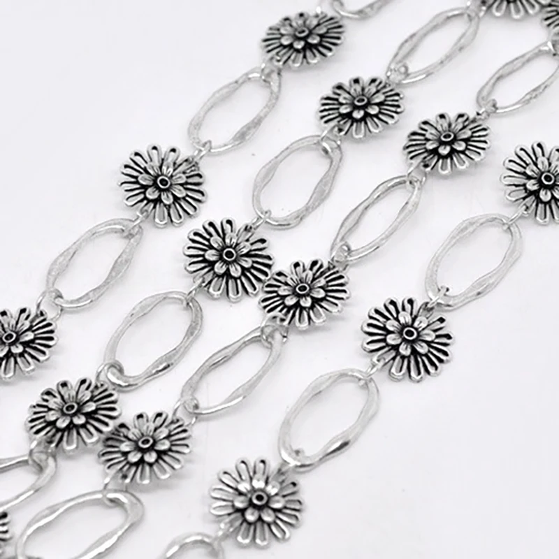 Schöne 1M Silber Farbe Blume Oval Link Kette Erkenntnisse (B14206) – Detail 5