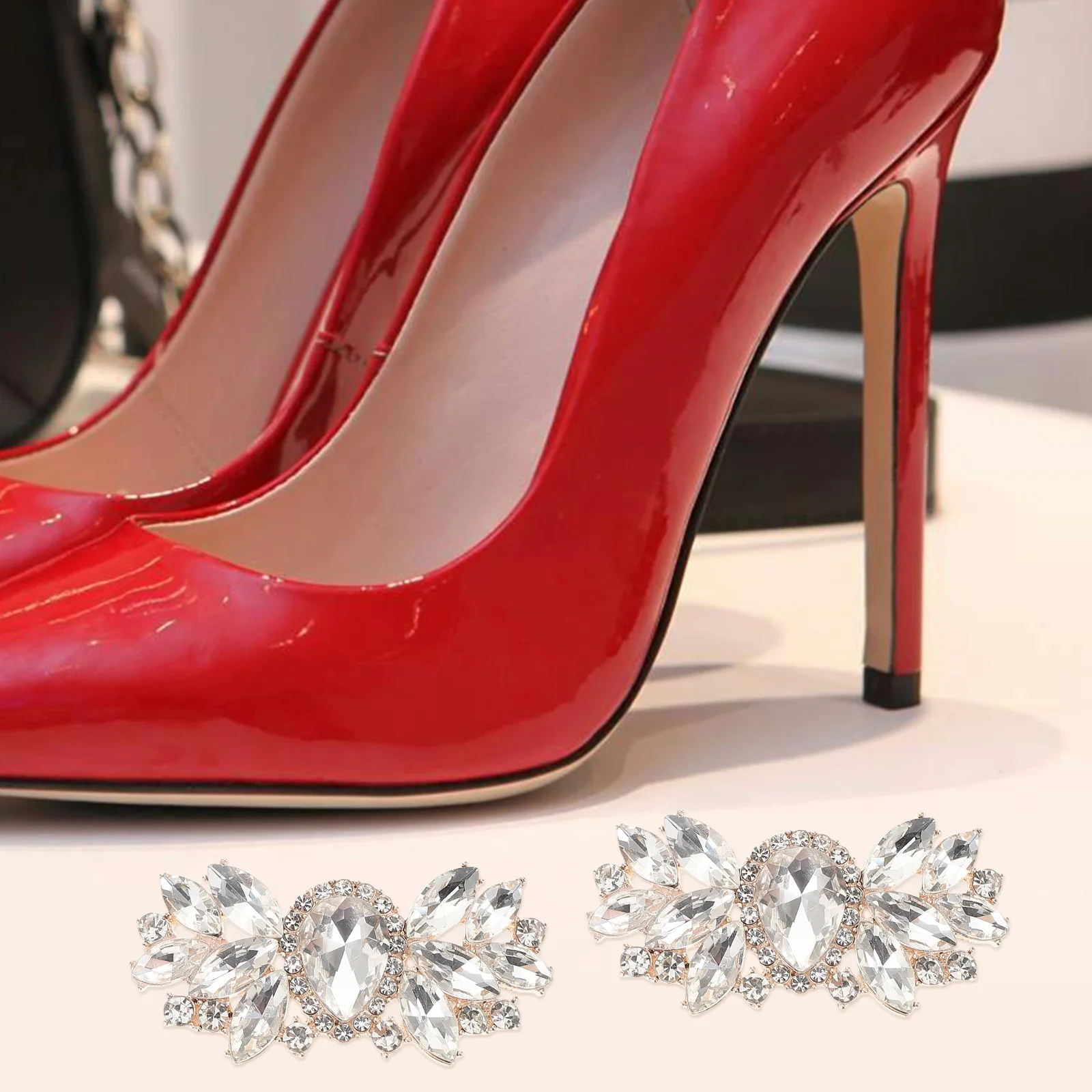 

2pcs Rhinestone Shoe Clips For Women Detachable High Heel Decoration Wedding Bridal Accessories Zinc Alloy Shoe Buckle Decor