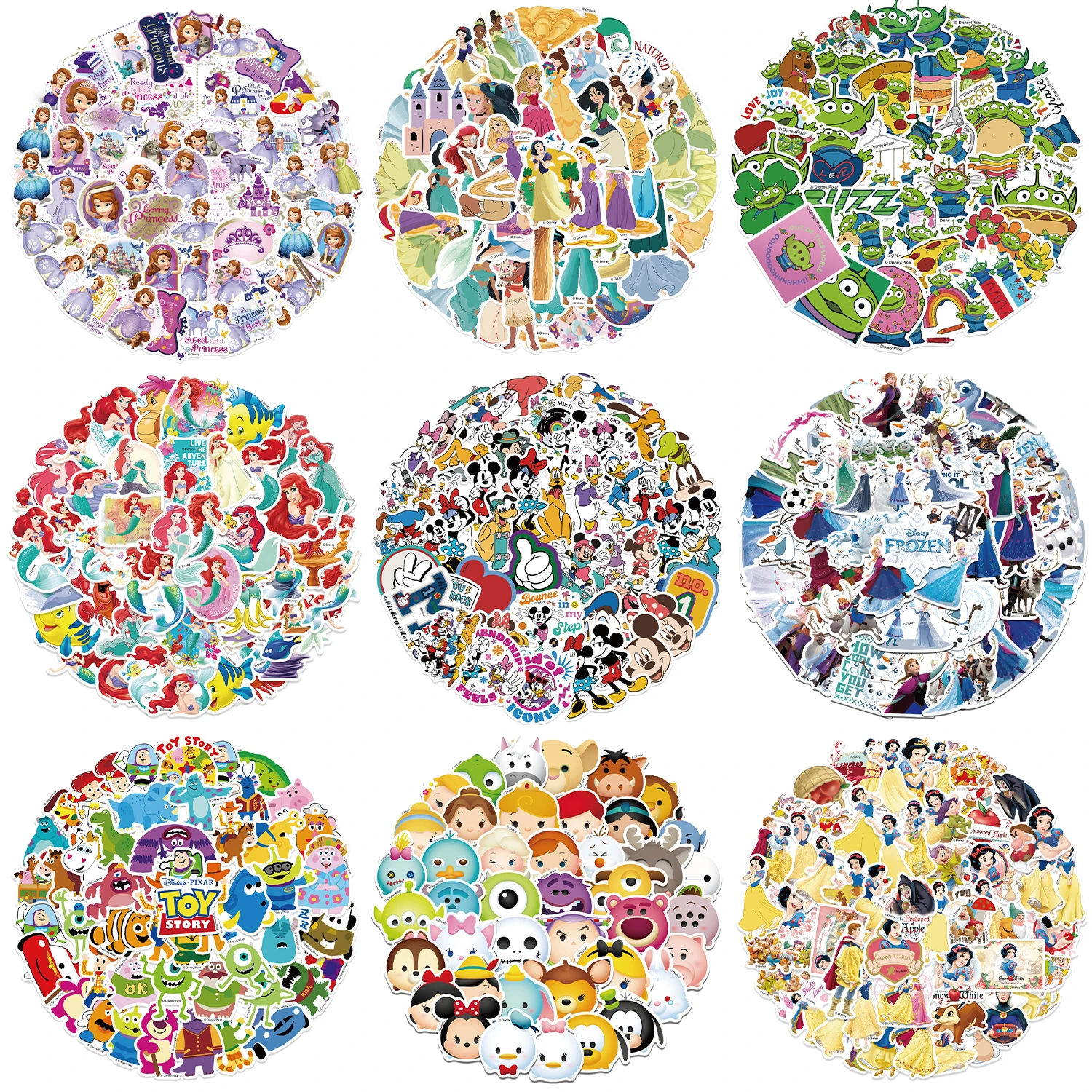 50 قطعة من ملصقات مزيج ديزني اللطيفة الكرتونية اللطيفة غرزة ميكي الأميرة من الفينيل للكمبيوتر المحمول والأمتعة ولوح التزلج المقاوم للماء للفتيات من مادة PVC