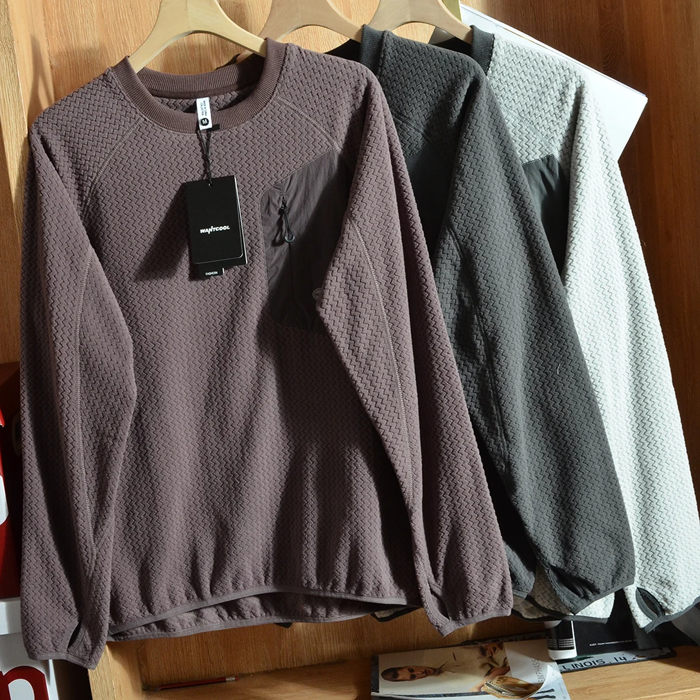 

Мужская легкая дышащая теплая толстовка с круглым вырезом и длинными рукавами, с волнообразным узором, свободного кроя, для активного отдыха