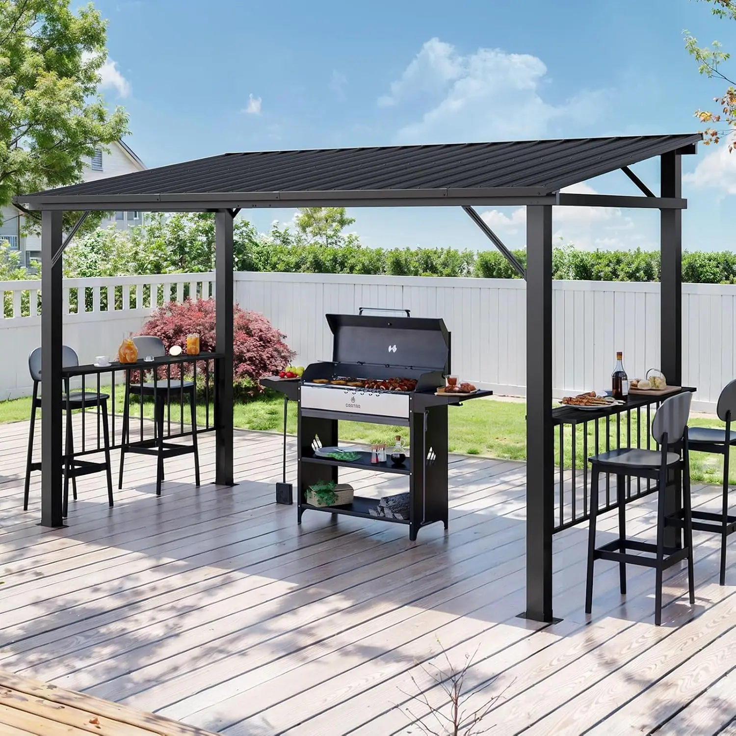 12x6 FT Hardtop Grill Gazebo with 2 Side Shelves & Hooks, Black, Customized