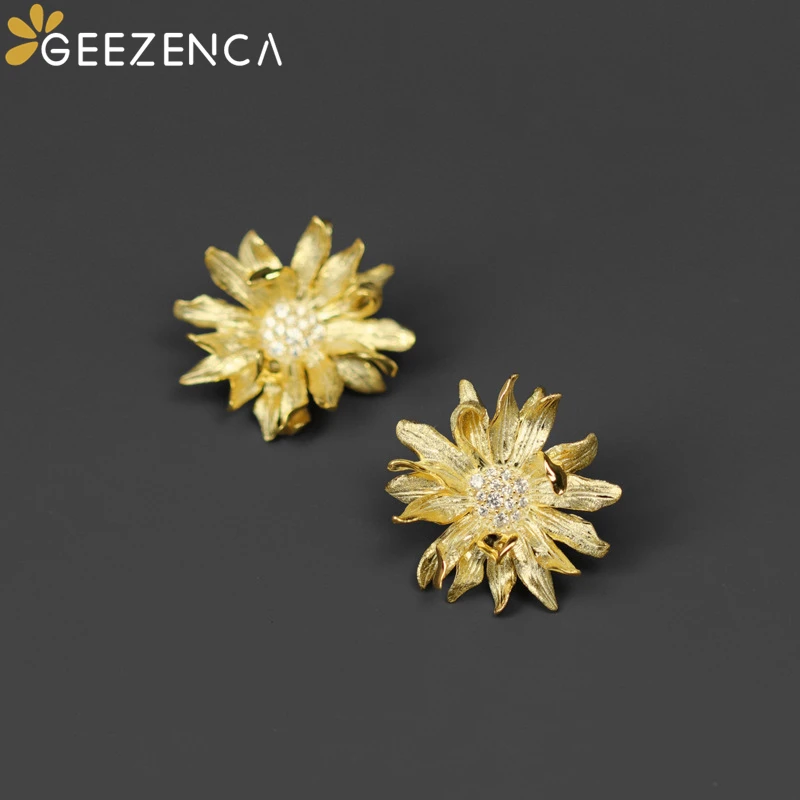 

GEEZENCA 925 Sterling Silver 5A Zircon Flower Earrings For Women Aesthetic Gerbera Daisy Chic Stud Earring 2024 New Party Gift