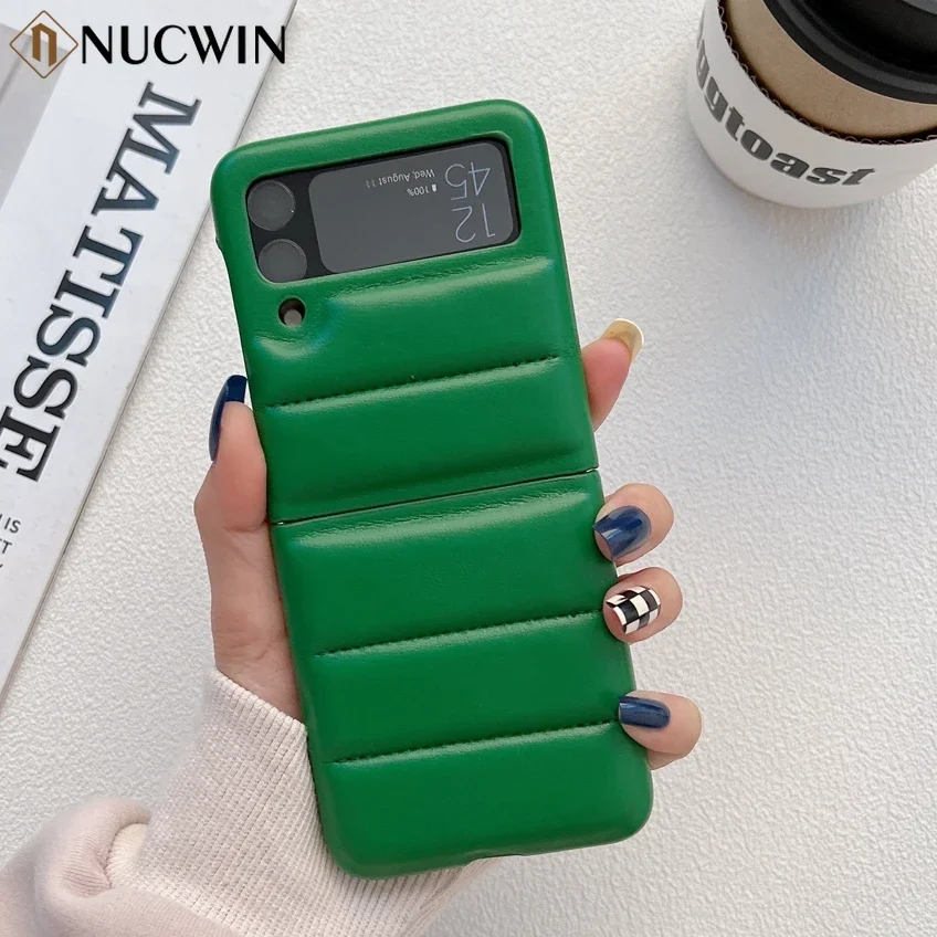 Fashion Brand Down Jacket Leather Case For Samsung Galaxy Z Flip 6 5 4 3 Z Flip6 Flip5 Flip4 Soft Silicone Shockproof Back Cover