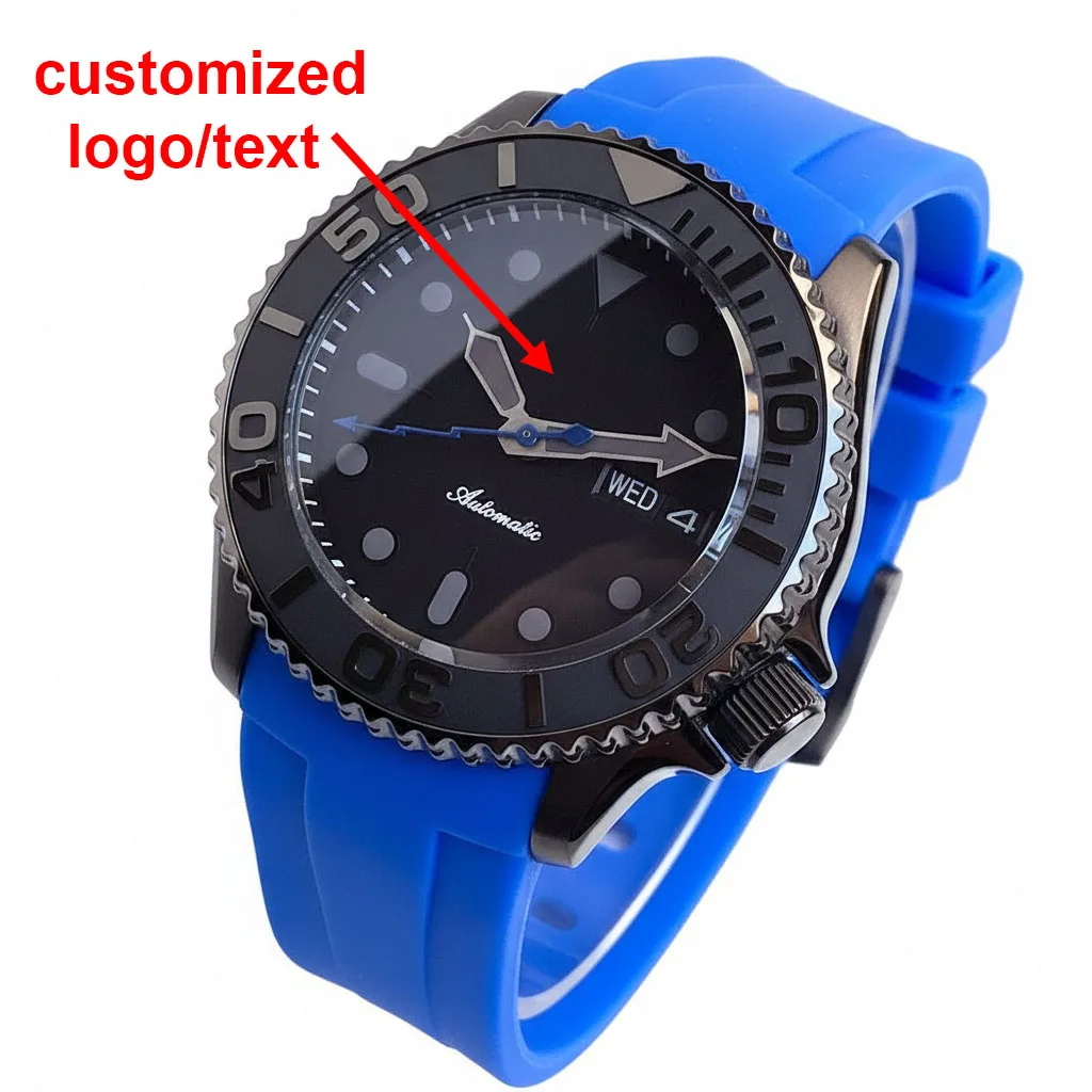 

Customized Mod SKX 41mm Watch Men PVD Black NH36A Movement Fashion 20ATM Dive Waterproof Mechanical Watches Blue Rubber Strap