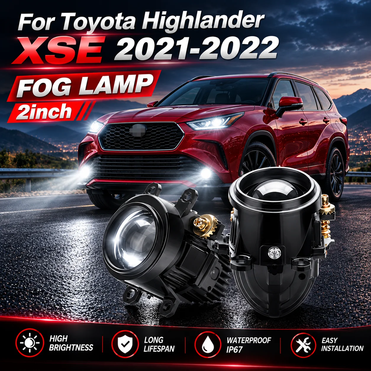 2 Inch BI-LED Fog Light With Projector Lens Mini Fog Lamps Lenes For Toyota Highlander XSE 2021 2022
