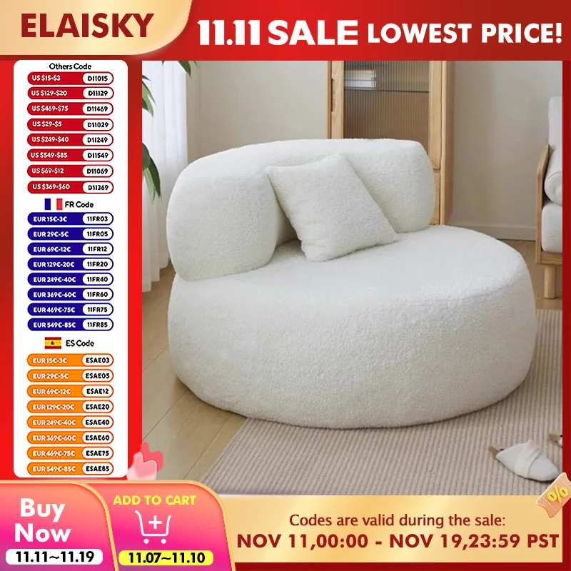 

Comfy White Lambswool Single Lounge Sofa Chair for Home Soft Wide Round Living Room Sofas Modern One People Couch Sofa Furniture
