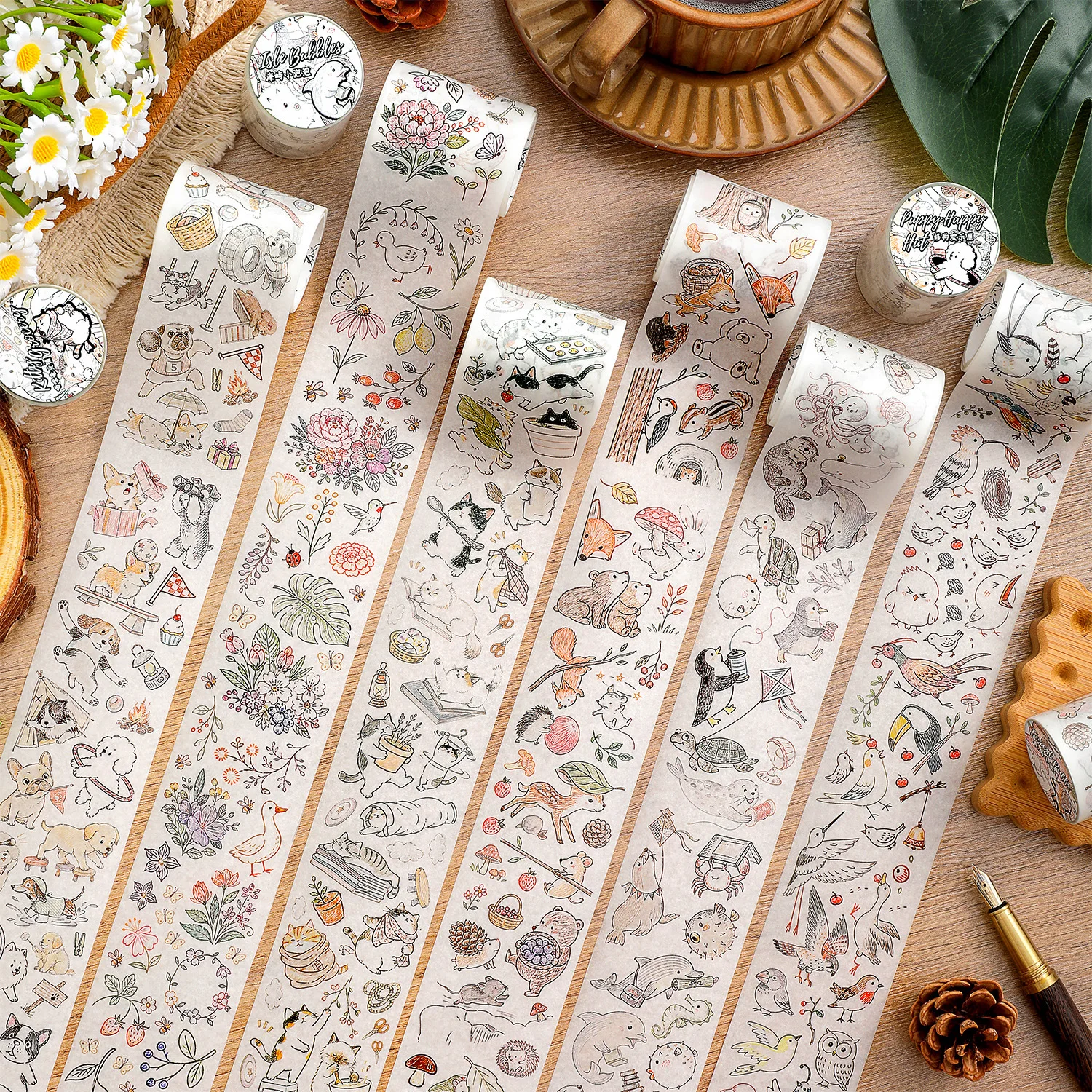 1Roll Korean Animals Collection Patterns INS Retro Style Versatile Material Hand Account Diy Base Decorative Stickers