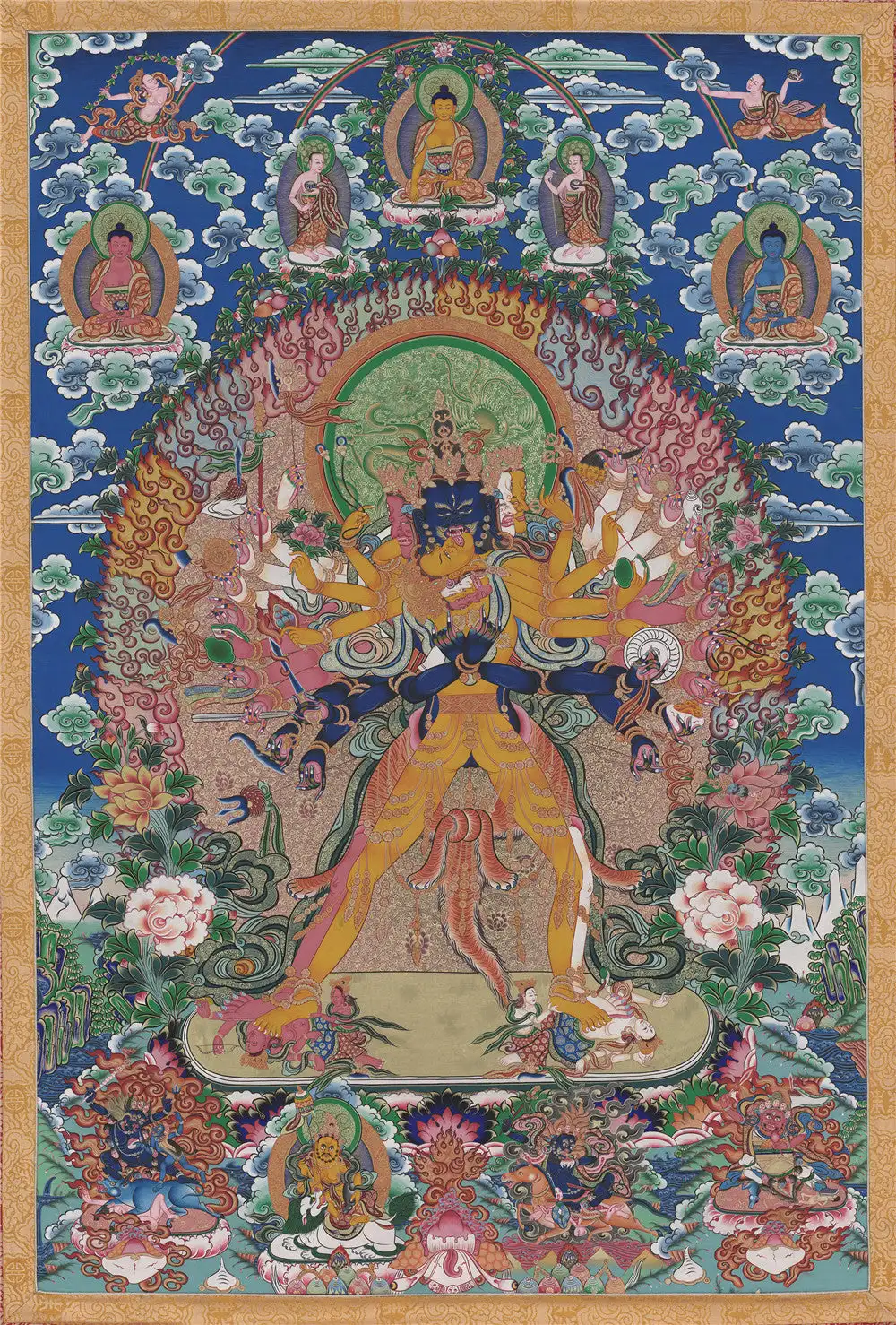 Vajrabhairava Thangka,Yamantaka (17th Century),Gandhanra Tibetan Buddhist Thangka Art,Giclee Printed and Hand Framed,47