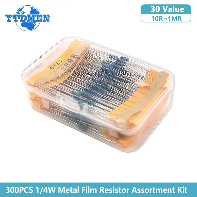 

1/4W Resistor Kit (10Ω~1MΩ) Metal Film Resistor 30 Value Assortment Set 0.25W Resistors 10 OHM 100 OHM 1K 10K 20K 100 resistance