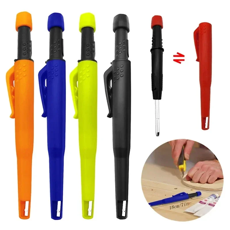 Solid Carpenter Mechanical Pencil With Sharpener For Woodworking Tools Construction One-piece Design Pen Cap Stationery Supplies