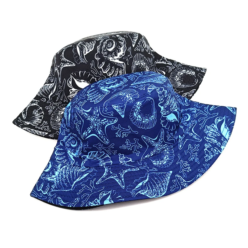 Bocca Cartoon Shell Bucket Hat Coral Starfish Printing Pattern Fisherman Hats Reversible Panama Cap Men Women Outdoor New Style