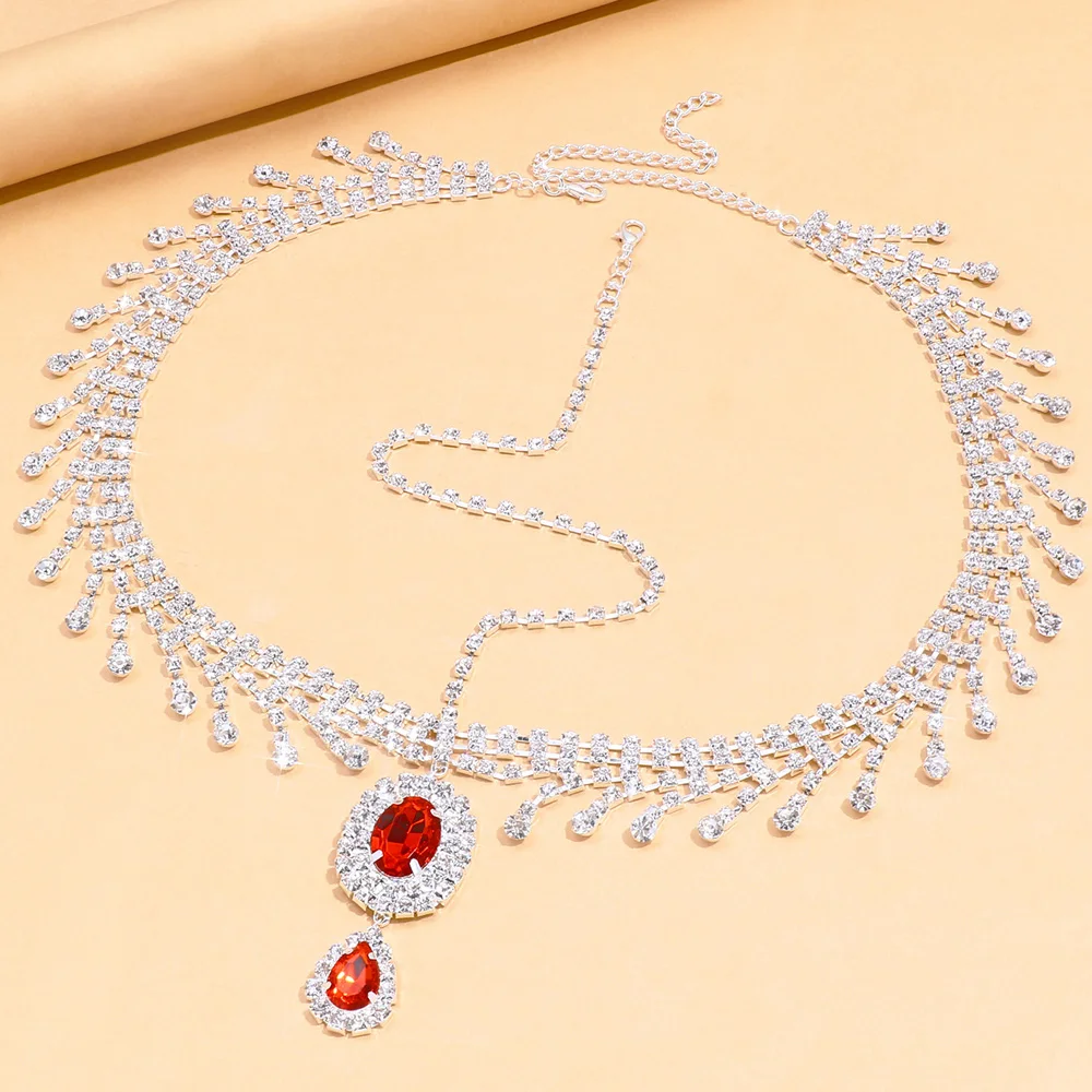 Stonefans Boho Red Crystal Headband Hair Chain Women Water Drop Forehead Pendant Rhinestone Head Chain Bridal Headpiece Jewelry