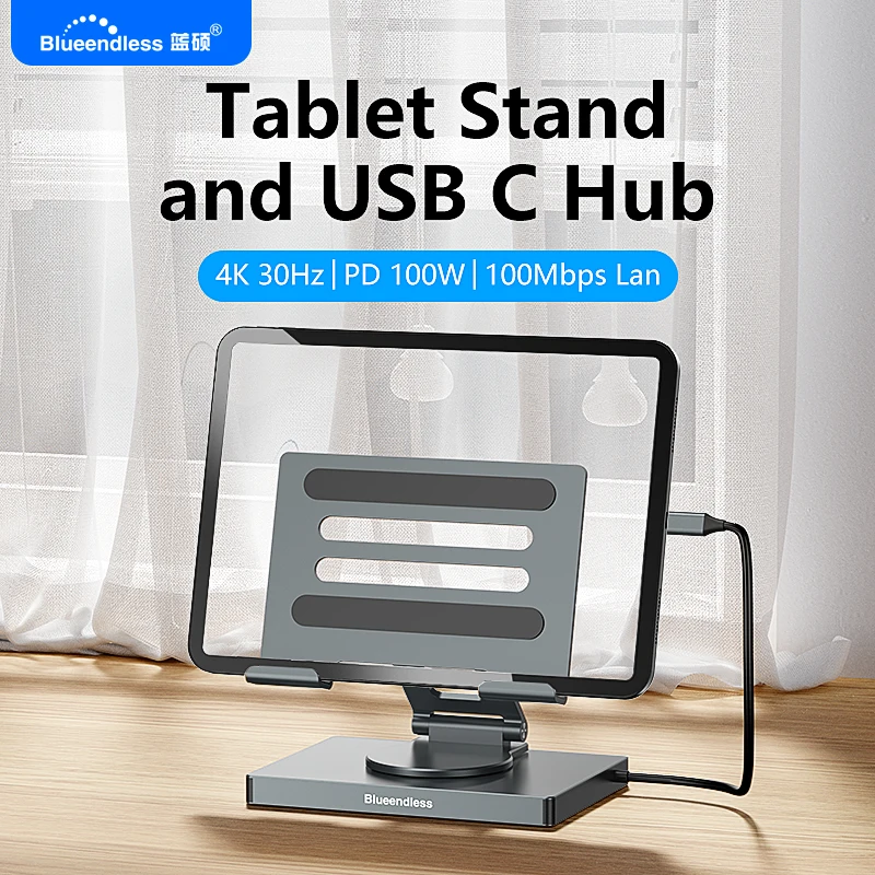 Blueendless USB 3.0 PD 100W Charger Hub Docking Station HDTV 4K RJ45 Stand Multiport 7 In 1 USB C SD TF Type C Dock Hub Adapter