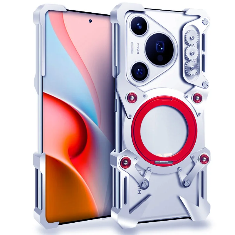 

Zimon Luxury Armor Metal Aluminum Phone Bumper For Huawei Pura80 Pura70 Ultra Pro+ Cover Mechanical Purely Handmade Skull Case