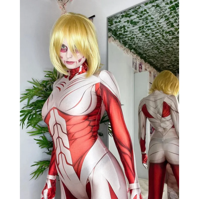 

Halloween Annie Leonhardt Female Titan Cosplay Costumes Attack on Titan Female Zentai Catsuit Girls Bodysuit