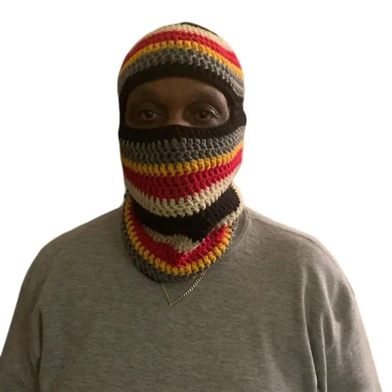 

39BD вязаная Балаклава в радужную полоску Балаклава Хэллоуин Балаклава с капюшоном шарф зимние вязаные шапки шарф унисекс