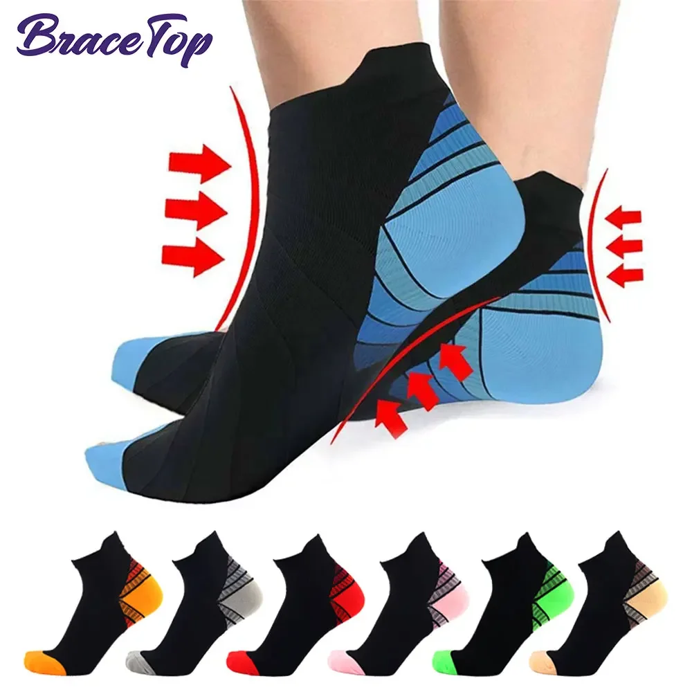 1 Pair Sports Ankle Compression Running Socks for Men and Women, Cushioned Low Cut Athletic Socks with Arch Support Foot Guard