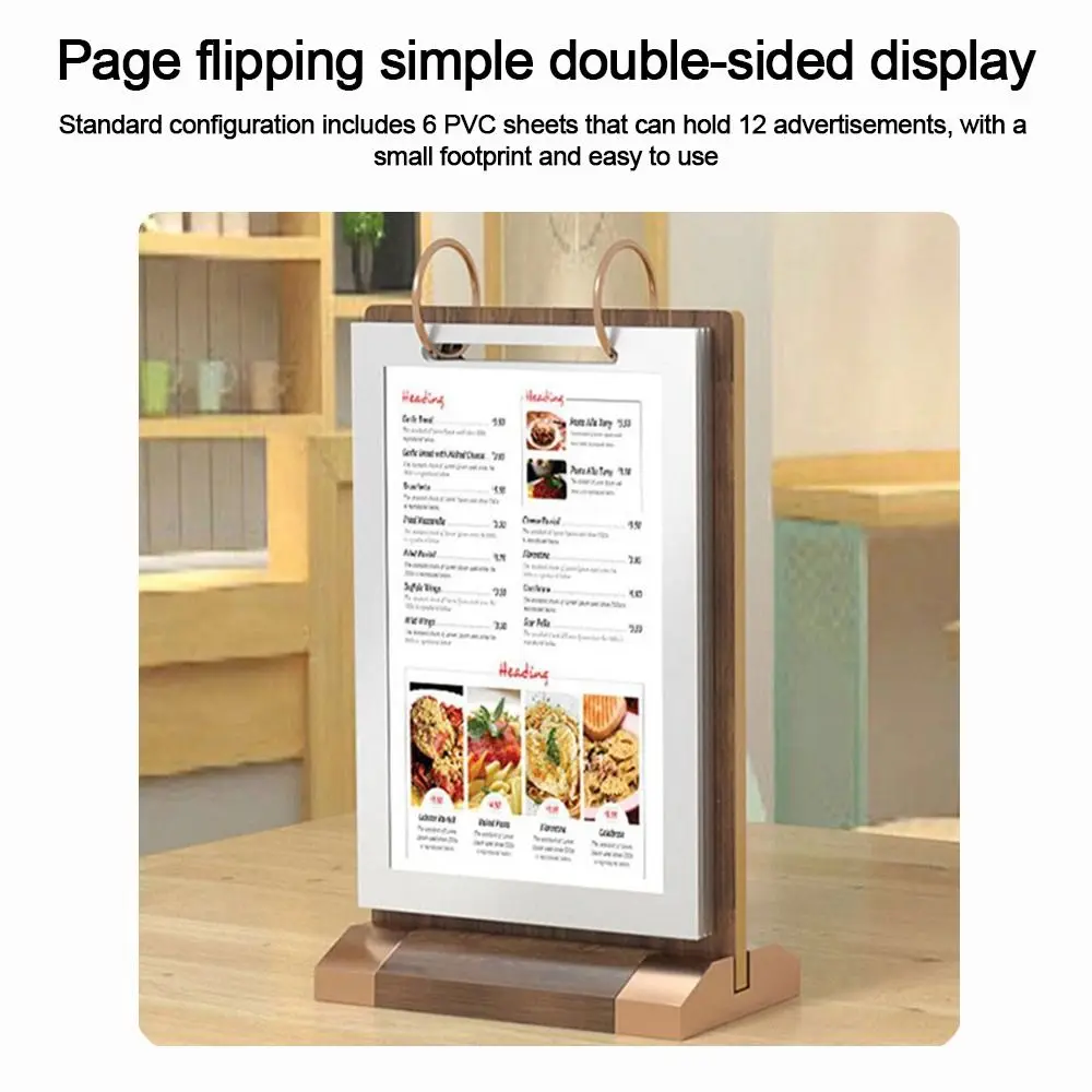 Wooden Desktop Display Stand a4/A5/A6 T-Shaped Menu Binder Convenient Dual-Sided Visibility Advertising Board Home Photo Frame