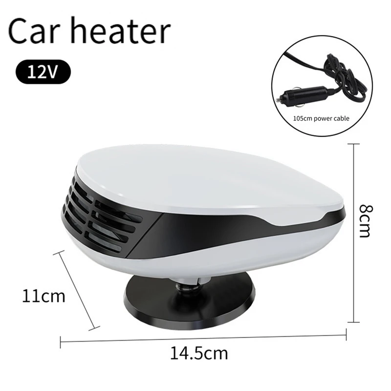 Calentador de coche portátil, 1 Uds., que se enchufe en calentador de coche y descongelador, Base giratoria de 360 grados, 12V