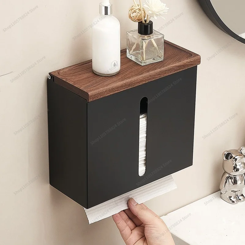 For Walnut Bathroom Toilet Tissue Box Non-punching Wall-mounted Square Grass Paper Toilet Paper Solid Wood Rack