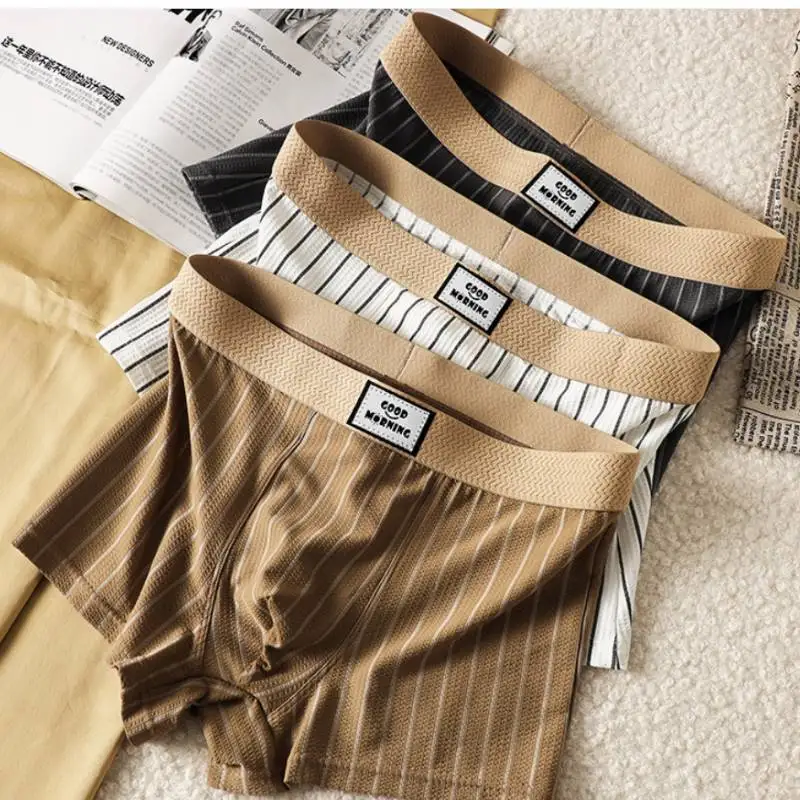 

3pcs Men's Underwear Boxer Shorts Stripe Man Underpants Breathable U Convex Male Underwear Men's Panties Lingerie
