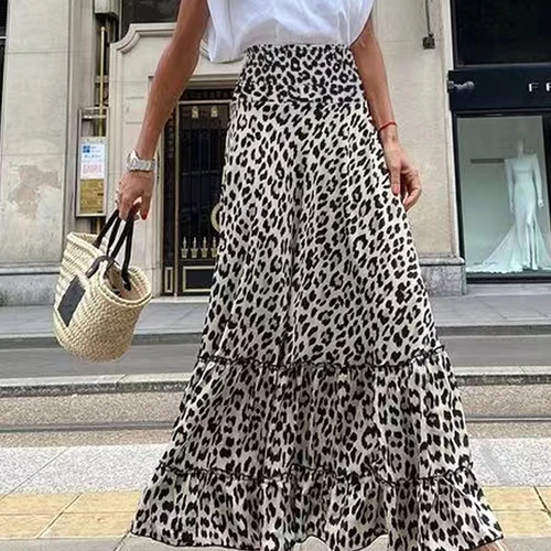 Imagen 2 del producto Vestido informal de verano sin mangas con volantes, falda larga con estampado de leopardo para oficina, cintura alta elástica, 2024
