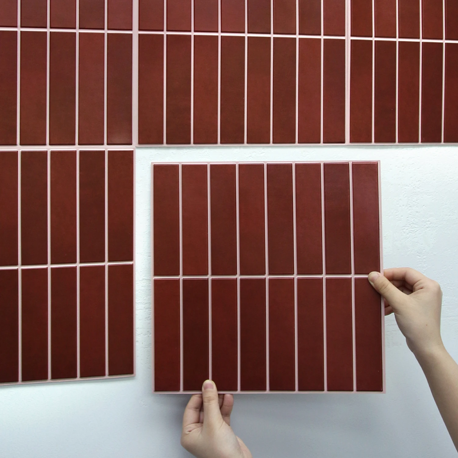 5/10/20PCS Deep Red Linear 3D Peel and Stick PVC Wall Panels, Self-Adhesive, Heat-Resistant, Living Room Decor