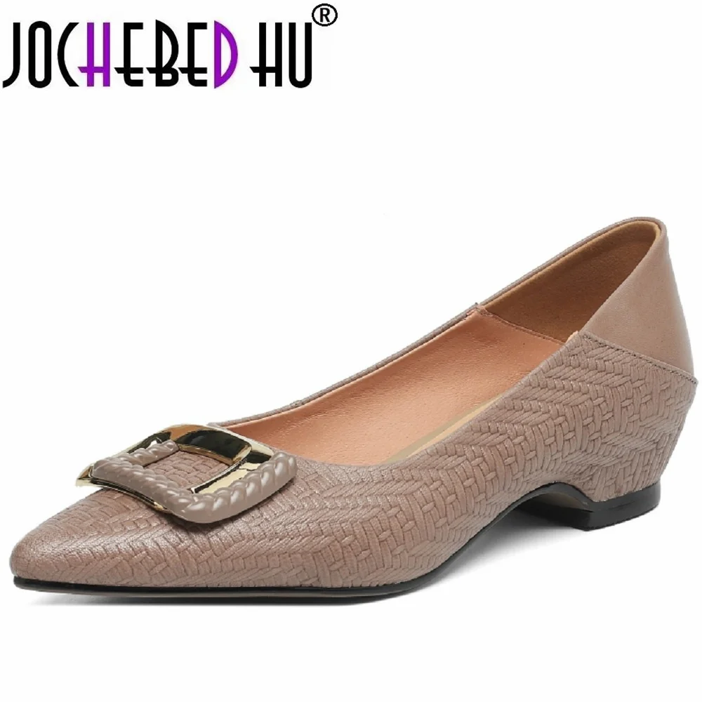 

【JOCHEBED HU】Handmade Genuine Leather Single oes Women's Soft and comfortable mid Heel Slip-On oes Comfortable All-Match 34-40