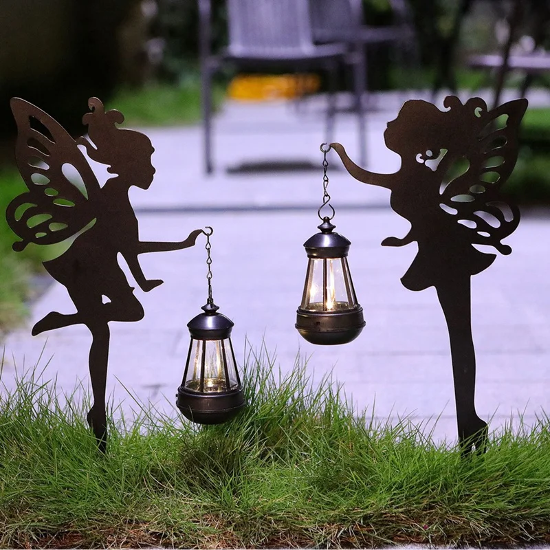 

2Pcs Decoration Metal Fairy Garden Stake Stake Light Black Yard Decorations For Lawn,Patio,Courtyard