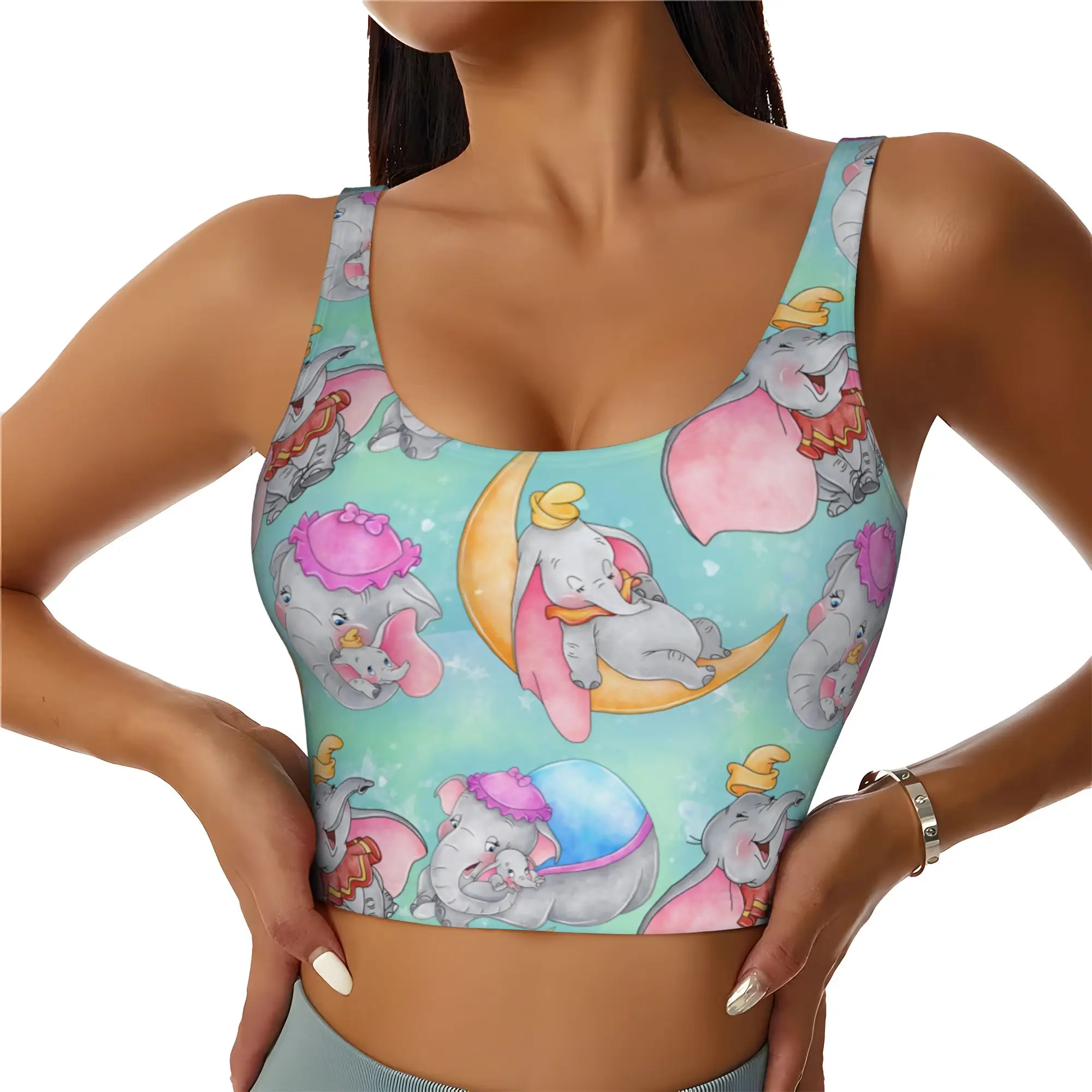 Custom D-Dumboes Sports Bra for Women Anime Elephant High Impact Workout Yoga Crop Top
