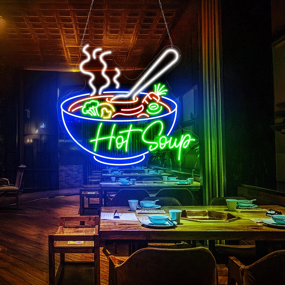 

Hot Soup Neon Sign Kitchen Wall Decor Custom Neon Sign Restaurant Food Shop Outdoor Decoration Led Neon Light Opening Gifts