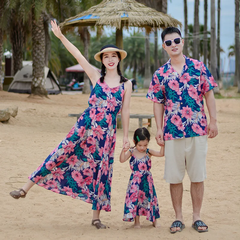 Vacation Couple Family Matching Clothes Mother and Daughter Resort Dress Holiday Father and Son Beach Shirts Shorts Set 2 Pieces