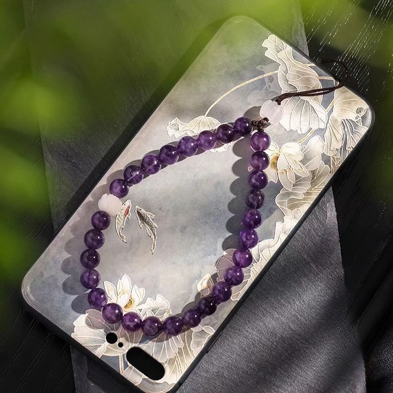 

Cadeia de telefone móvel de cristal violeta Corda pendurada pulso feminino refinado artesanal chinês vento pendurado
