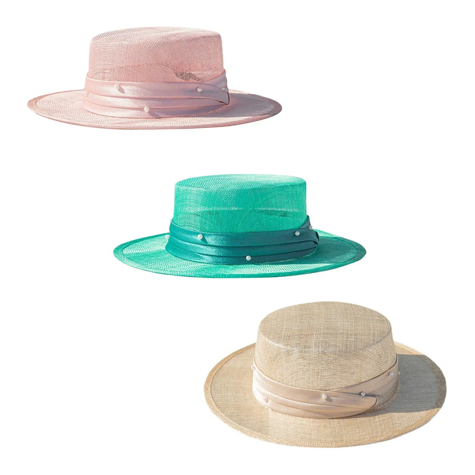 Womens Sun Hat with Ribbon Fashion Sunhat Sun Protection Summer Linen Hat