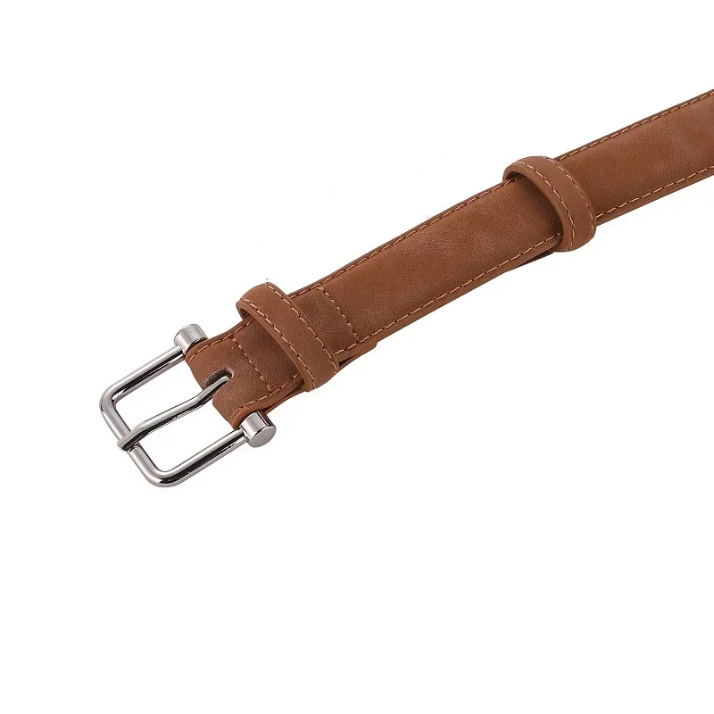 เข็มขัดหนังวัวแท้คุณภาพสูงสำหรับผู้หญิง สไตล์เรียบง่าย แฟชั่นอเนกประสงค์ เหมาะกับกางเกงยีนส์ เครื่องประดับสไตล์โกธิคย้อนยุค หัวเข็มขัดแบบหมุด สายคาดเอวหนังกลับ