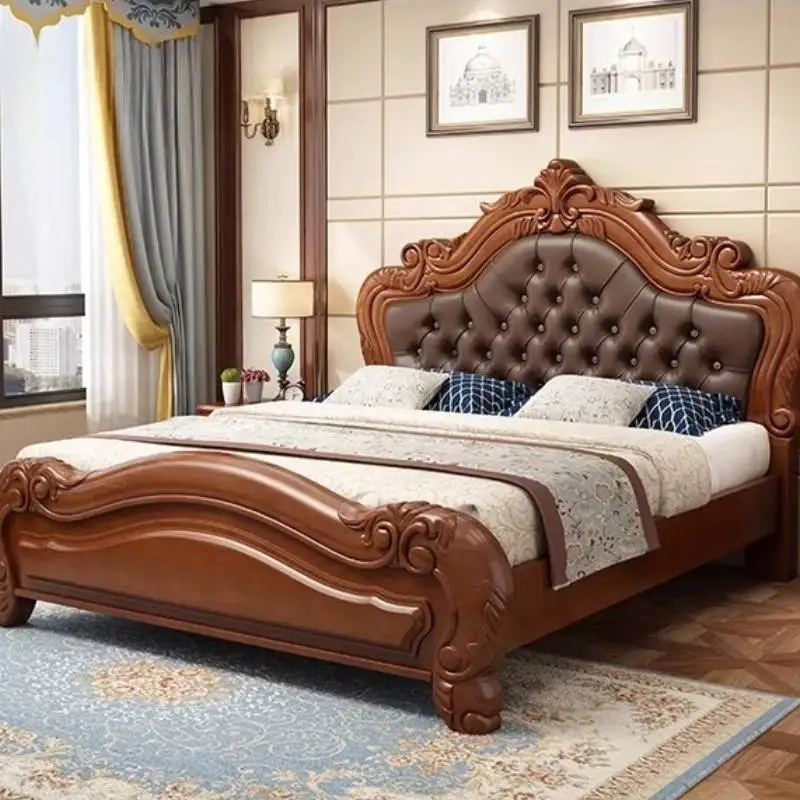 Elegant Couples Double Bed Bedrooms Wardrobe Modern Headboards Double Bed Loft Queen Storage Wood Cama De Casal Furniture Home